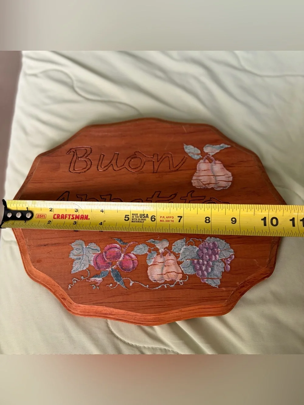 Vintage Italian Buon Appetito Wooden Wall Plaque with Fruit Artwork